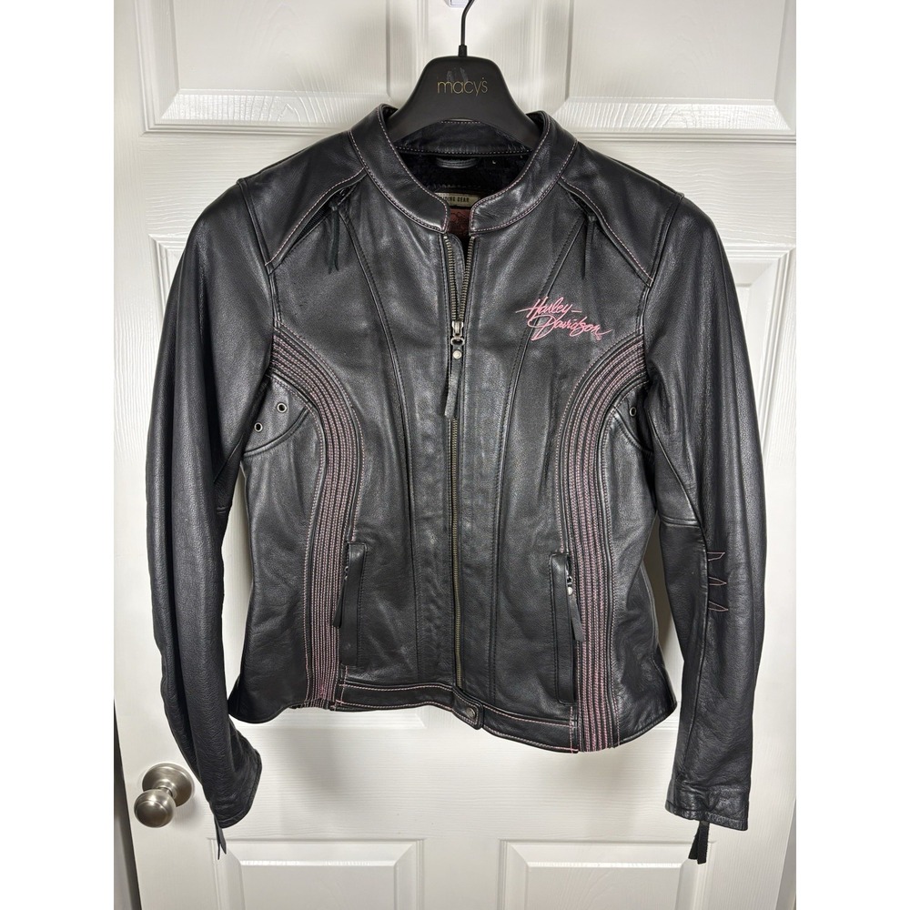 Harley Davidson Pink Label Leather Motorcycle Riding Jacket Women Large Black